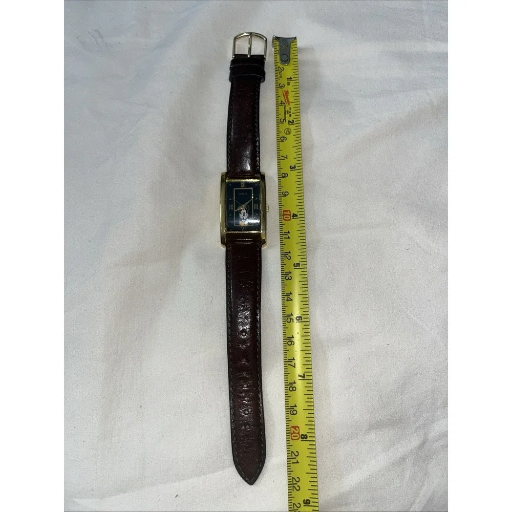 Disney Mickey Mouse Lorus Watch Leather Band Works! Tested Needs Battery VTG‎